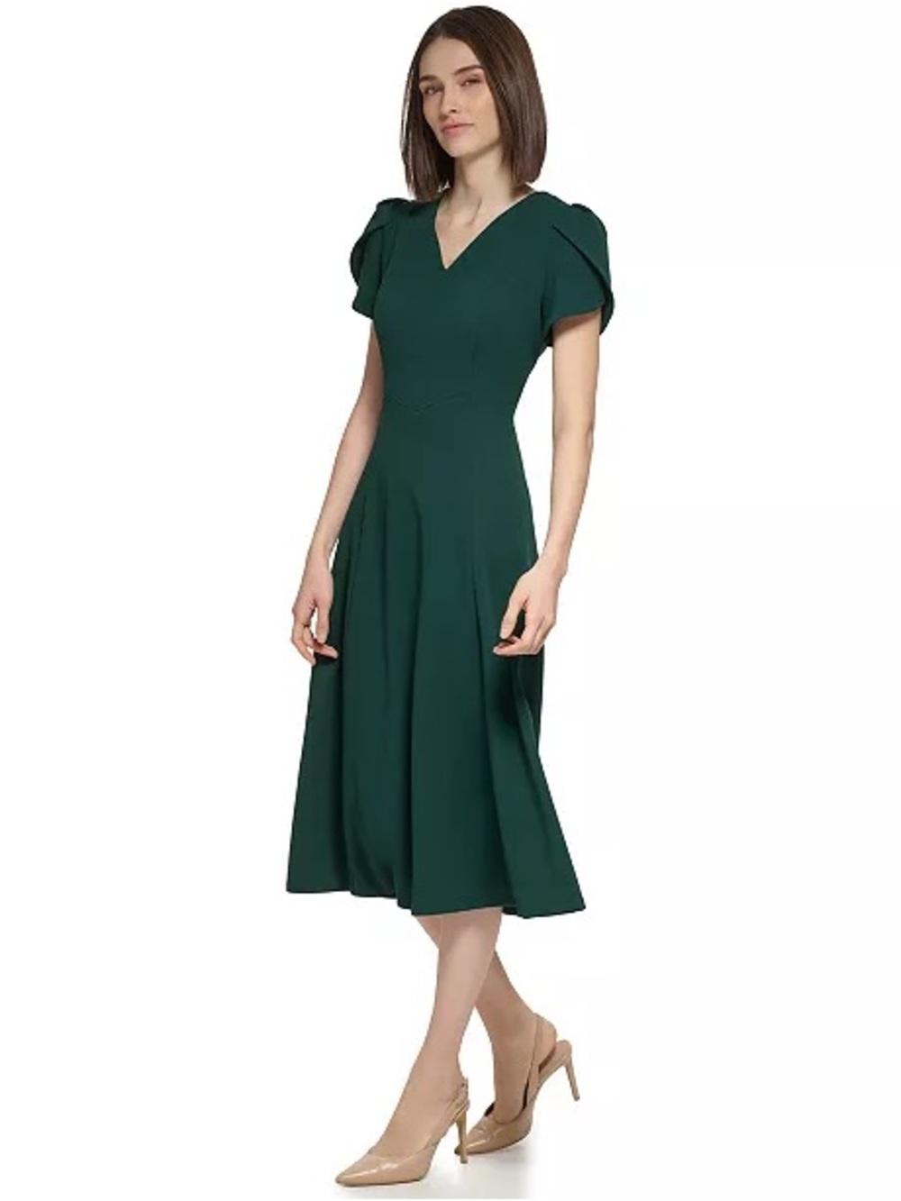 Calvin Klein Dark Emerald V-Neck Midi Dress